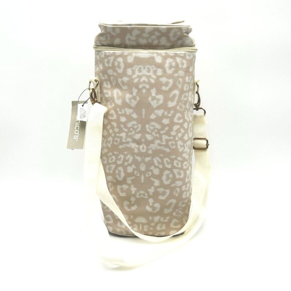 NWT CHICO’S Snow Leopard Insulated Wine Cooler Shoulder Bag 14"x6"x4" Tan Cream - Picture 1 of 9